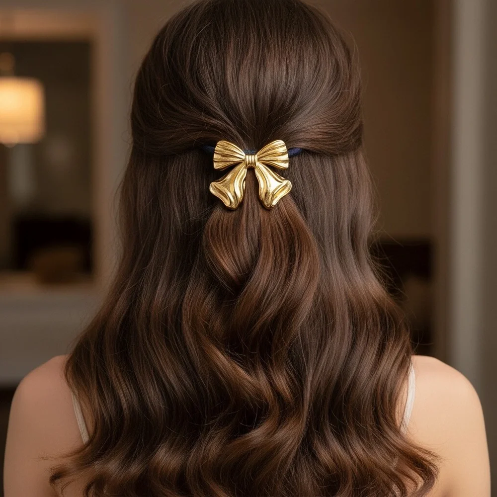 18K Gold Plated Stainless Steel Sculptural Bow Ponytail Cuff Hair Tie